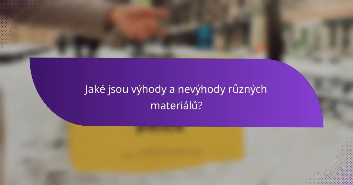 Jaké jsou výhody a nevýhody různých materiálů?